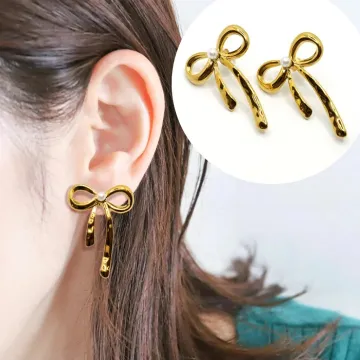 Gold Plated Bow Pearl Earring